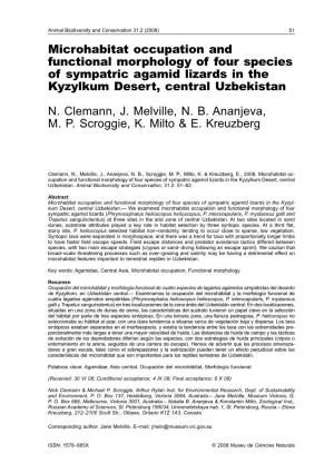 Microhabitat Occupation and Functional Morphology of Four Species of Sympatric Agamid Lizards in the Kyzylkum Desert, Central Uzbekistan