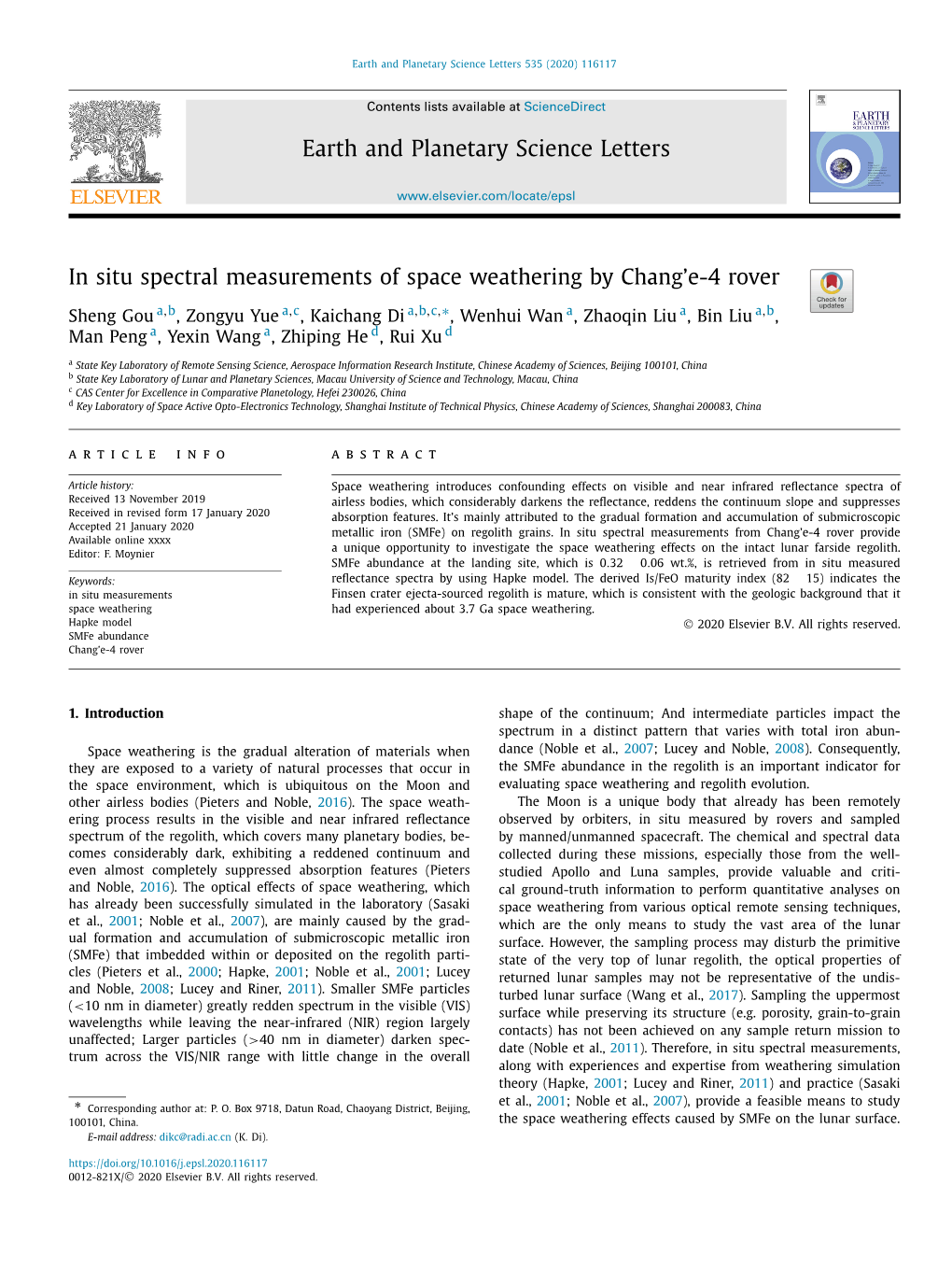 In Situ Spectral Measurements of Space Weathering by Chang'e-4 Rover