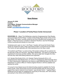 Phase 1 Location of Family Peace Center Announced
