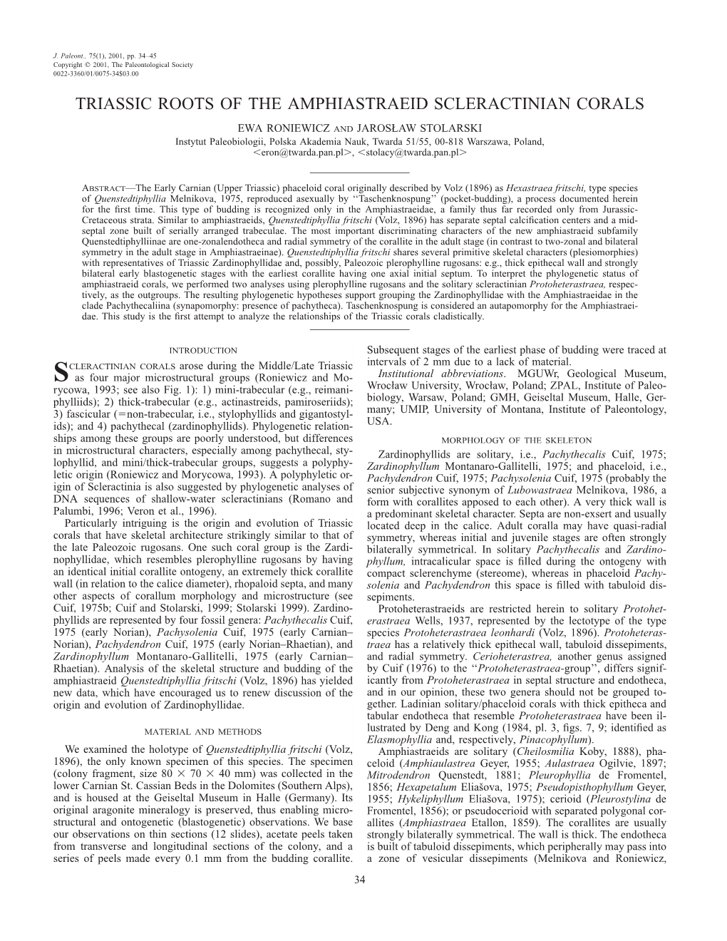 Triassic Roots of the Amphiastraeid Scleractinian Corals