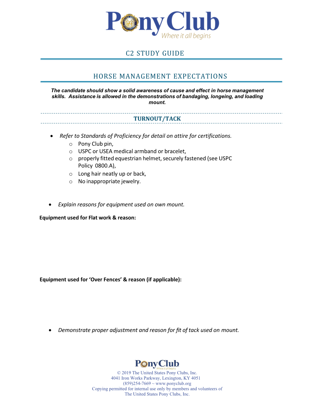 C2 Study Guide Horse Management Expectations