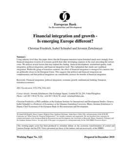 Financial Integration and Growth - Is Emerging Europe Different?