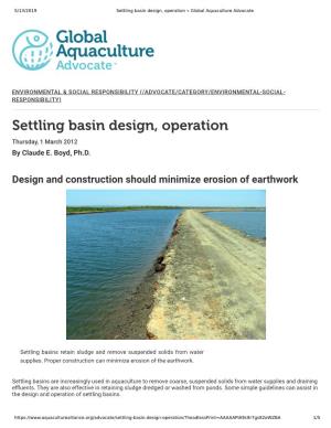 Settling Basin Design, Operation « Global Aquaculture Advocate
