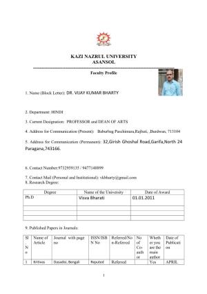KAZI NAZRUL UNIVERSITY ASANSOL ------Faculty Profile