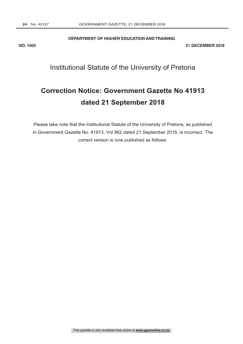 Higher Education Act: University of Pretoria