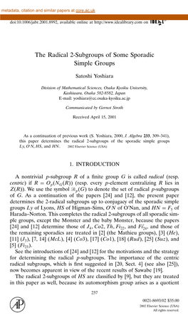 The Radical 2-Subgroups of Some Sporadic Simple Groups