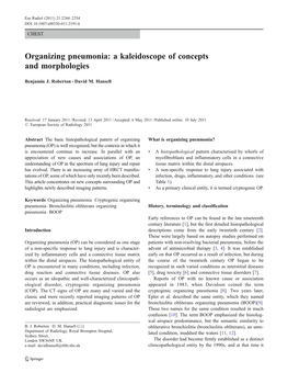 Organizing Pneumonia: a Kaleidoscope of Concepts and Morphologies