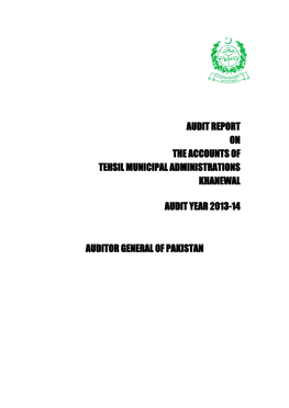 Audit Report on the Accounts of Tehsil Municipal Administrations Khanewal