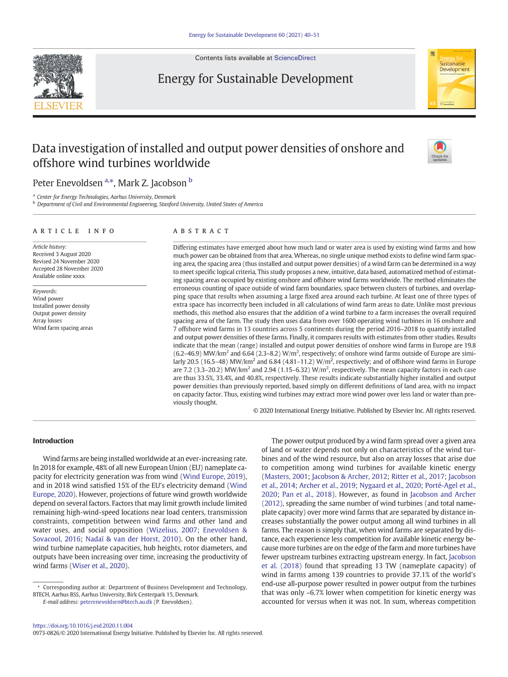 Installed and Output Power Densities of Onshore and Offshore Wind Turbines Worldwide