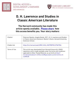 D. H. Lawrence and Studies in Classic American Literature