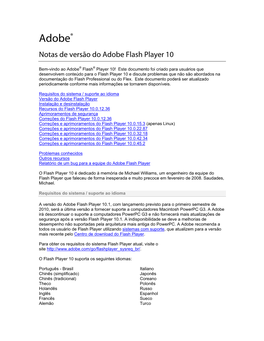 Notas De Versão Do Adobe Flash Player 10