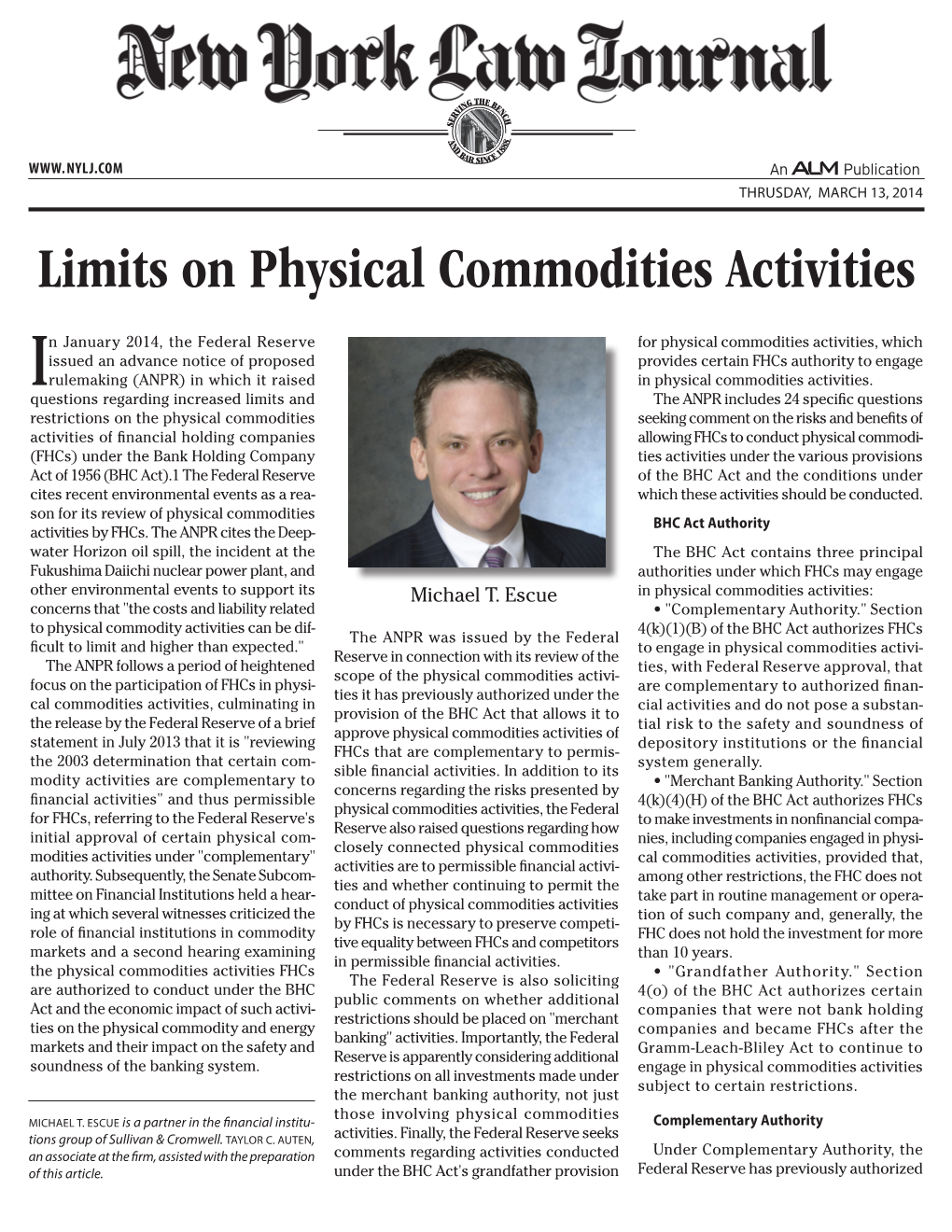 Limits on Physical Commodities Activities