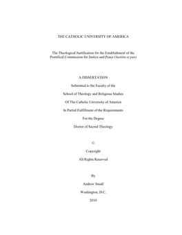 THE CATHOLIC UNIVERSITY of AMERICA the Theological Justification for the Establishment of the Pontifical Commission for Justice