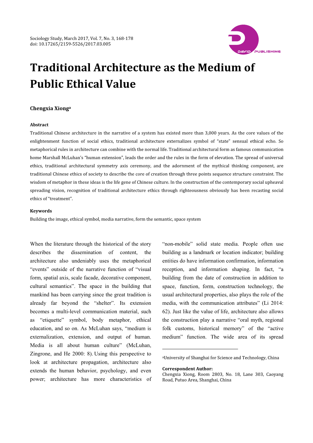 Traditional Architecture As the Medium of Public Ethical Value
