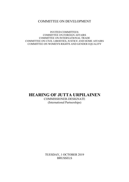 HEARING of JUTTA URPILAINEN COMMISSIONER-DESIGNATE (International Partnerships)