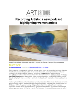 Recording Artists: a New Podcast Highlighting Women Artists