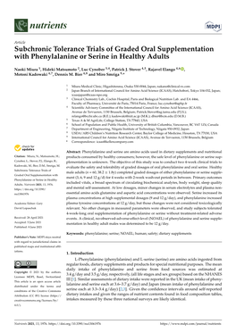 Subchronic Tolerance Trials of Graded Oral Supplementation with Phenylalanine Or Serine in Healthy Adults