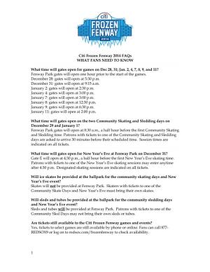 Citi Frozen Fenway 2014 Faqs WHAT FANS NEED to KNOW