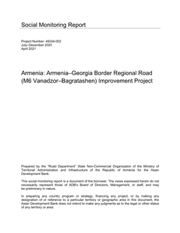 Armenia–Georgia Border Regional Road (M6 Vanadzor–Bagratashen) Improvement Project