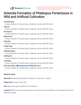 Sclerotia Formation of Phlebopus Portentosus in Wild and Artificial Cultivation