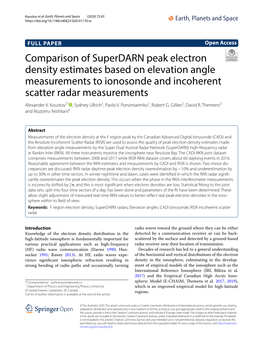 Comparison of Superdarn Peak Electron Density Estimates Based on Elevation Angle Measurements to Ionosonde and Incoherent Scatter Radar Measurements Alexander V