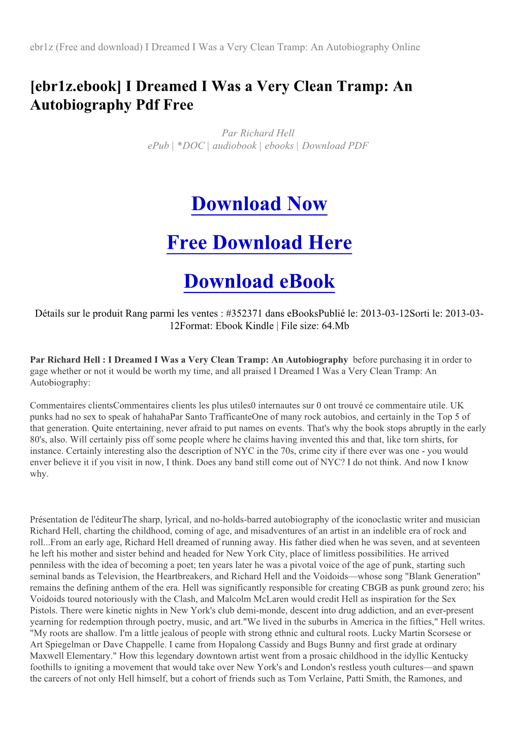 [Ebr1z.Ebook] I Dreamed I Was a Very Clean Tramp: an Autobiography Pdf Free