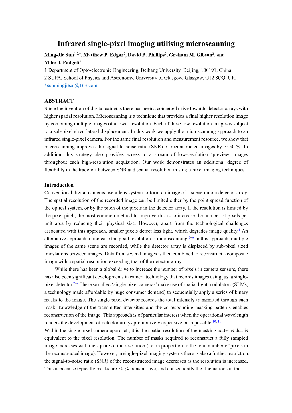 Infrared Single-Pixel Imaging Utilising Microscanning Ming-Jie Sun1,2,*, Matthew P