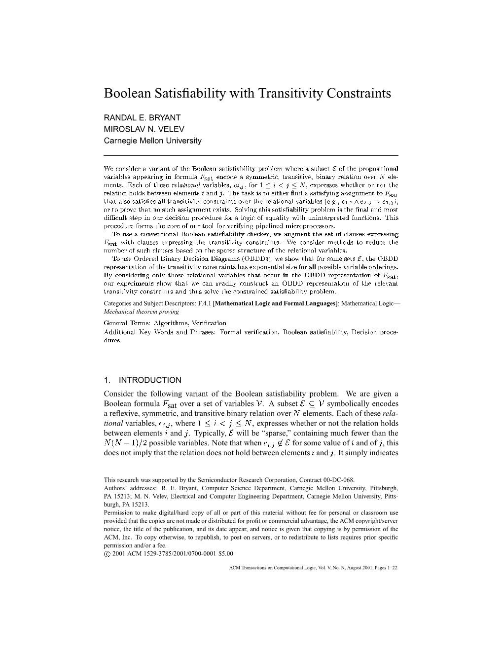 Boolean Satisfiability with Transitivity Constraints