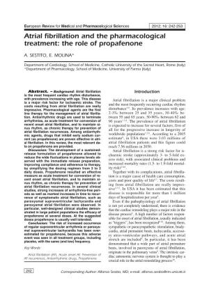 Atrial Fibrillation and the Pharmacological Treatment: the Role of Propafenone
