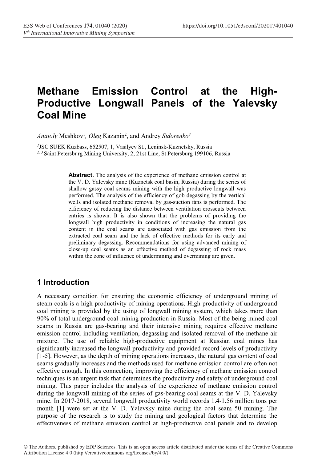 Methane Emission Control at the High-Productive Longwall Panels Of