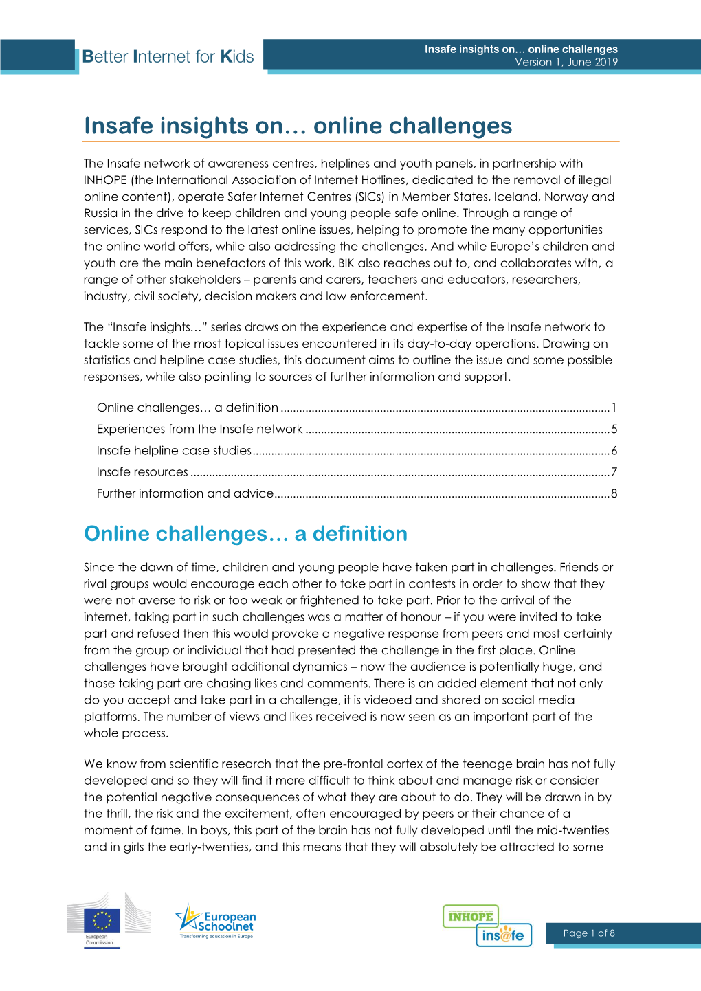 Insafe Insights On… Online Challenges Version 1, June 2019