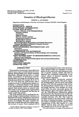 Genetics of Rhodospirillaceae VENETIA A