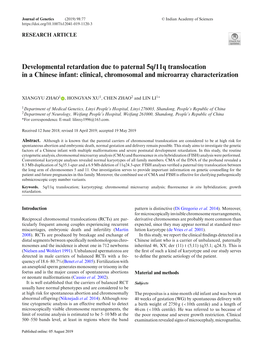 Developmental Retardation Due to Paternal 5Q/11Q Translocation in a Chinese Infant: Clinical, Chromosomal and Microarray Characterization