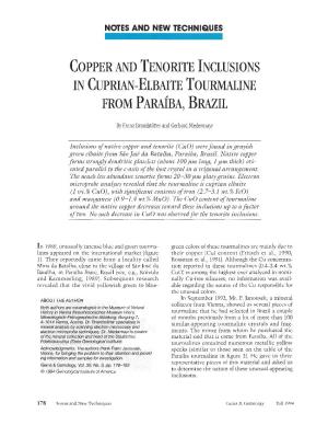 Copper and Tenorite Inclusions in Cuprian-Elbaite Tourmaline