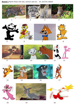 Round 1 Name These Real Cats, Cartoon Cats Etc. Oh, and the Rabbits