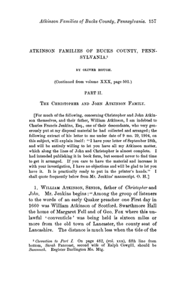 Atkinson Families of Bucks County, Pennsylvania. 157 ATKINSON