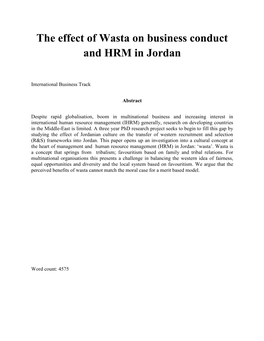 The Effect of Wasta on Business Conduct and HRM in Jordan