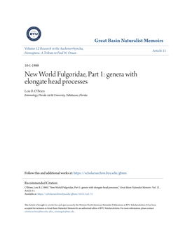 New World Fulgoridae, Part 1: Genera with Elongate Head Processes Lois B