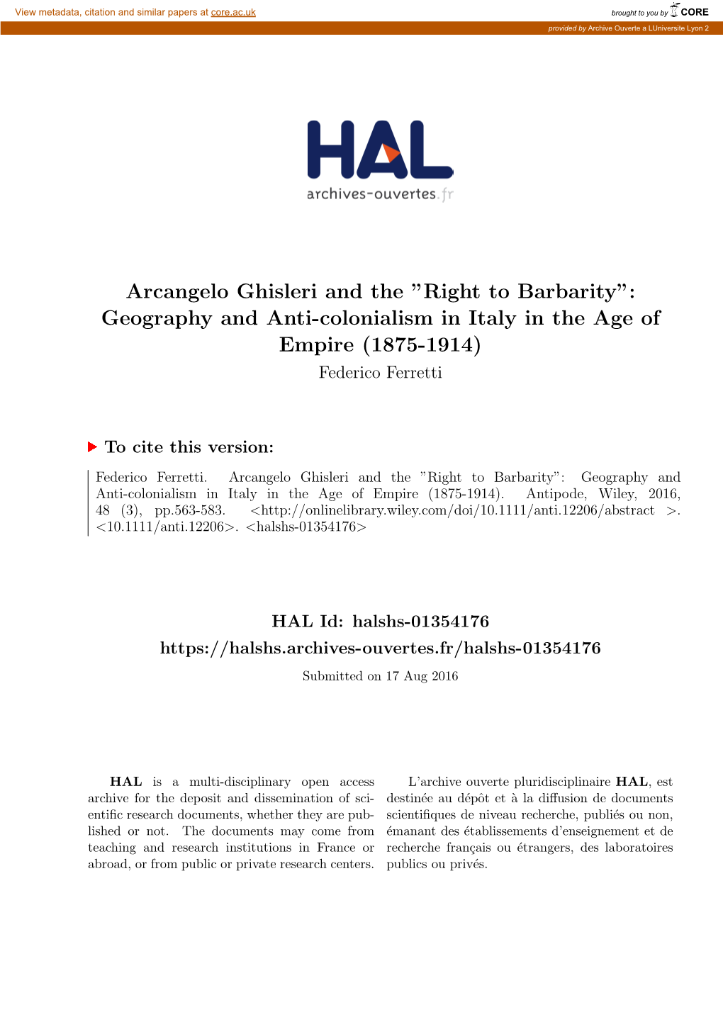 Arcangelo Ghisleri and the "Right to Barbarity": Geography and Anti