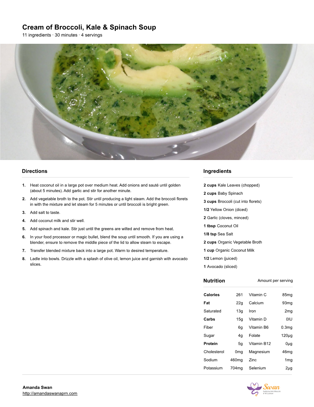 Cream of Broccoli, Kale & Spinach Soup