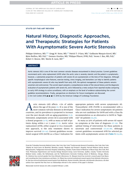 Natural History, Diagnostic Approaches, and Therapeutic Strategies for Patients with Asymptomatic Severe Aortic Stenosis