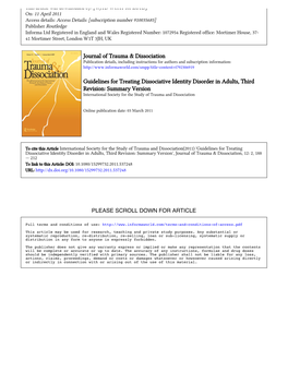 Guidelines for Treating Dissociative Identity Disorder in Adults, Third Revision: Summary Version