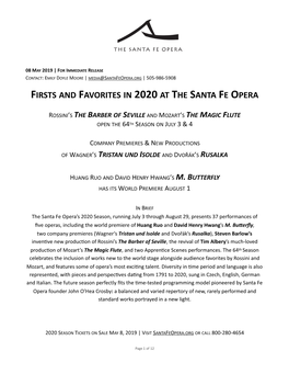 Firsts and Favorites in 2020 at the Santa Fe Opera