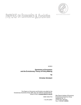Darwinism in Economics and the Evolutionary Theory of Policy-Making