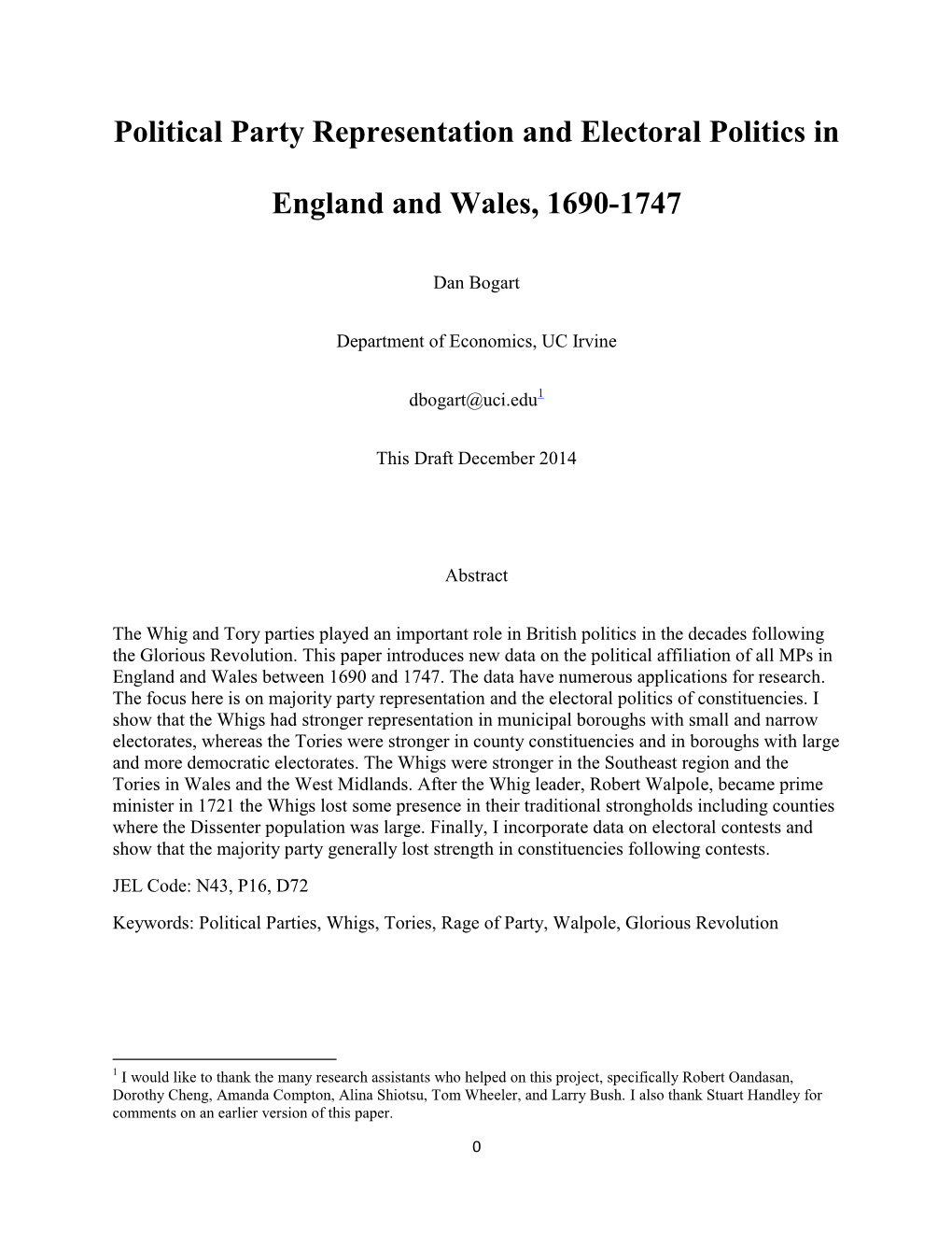 Political Party Representation and Electoral Politics in England And