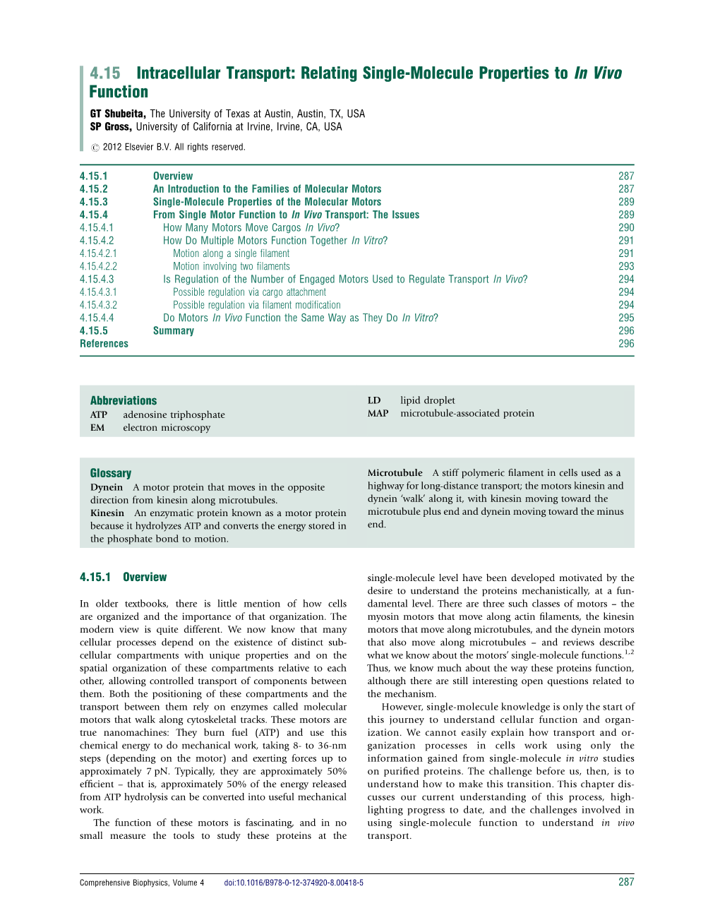 4.15 Intracellular Transport Relating Single-Molecule Properties to in Vivo Function