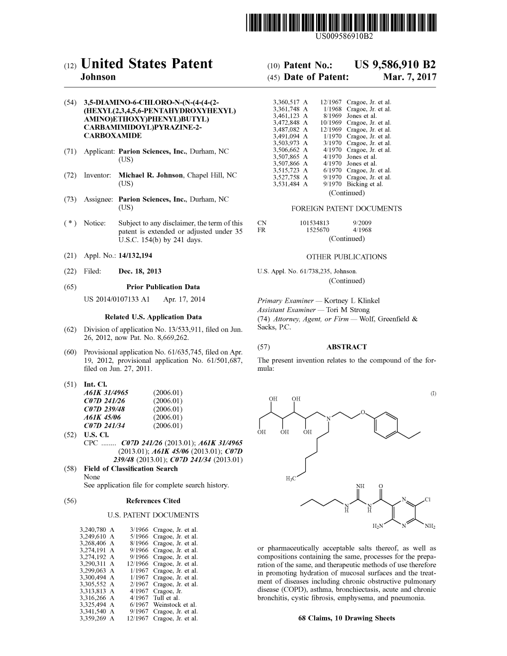 United States Patent (10) Patent No.: US 9,586,910 B2 Johnson (45) Date of Patent: Mar