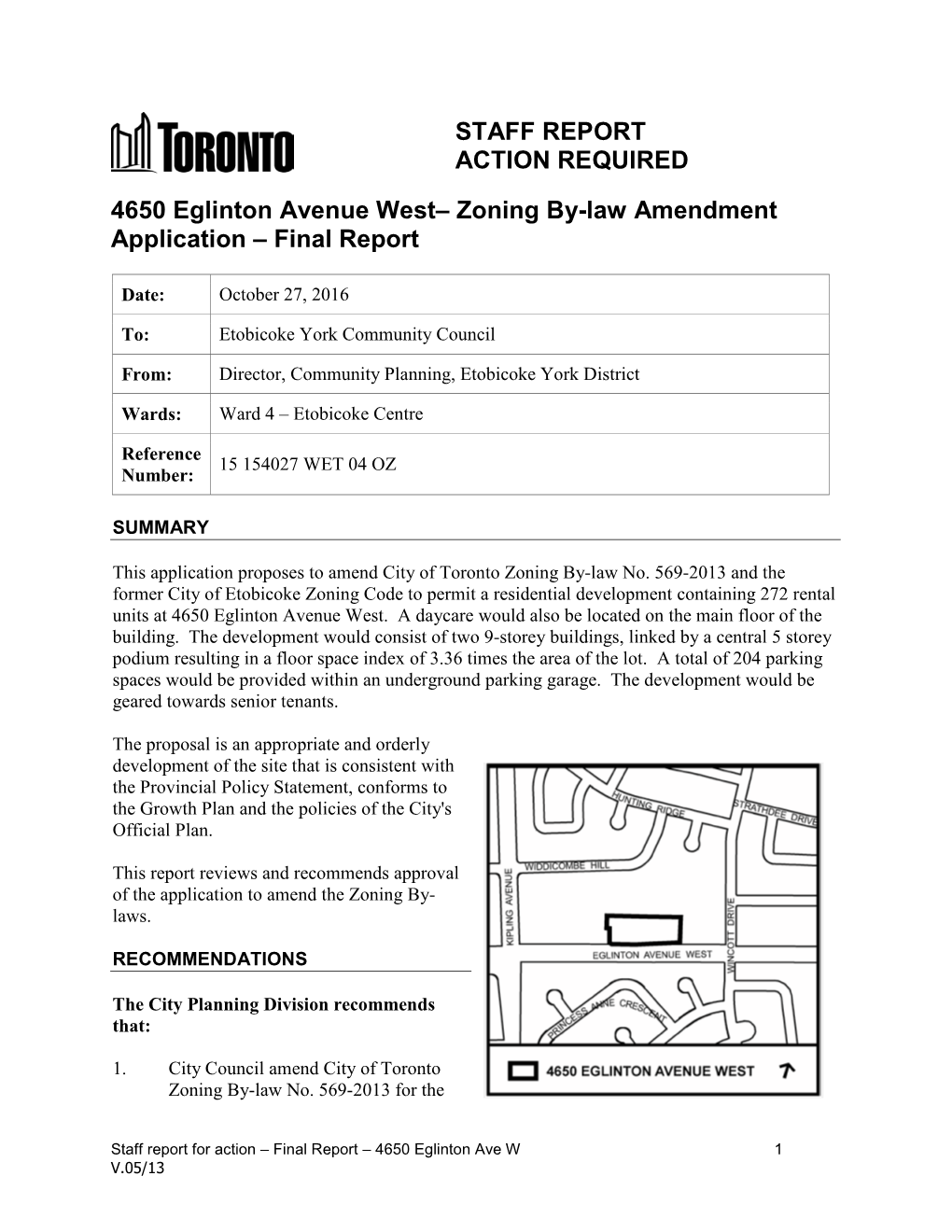 STAFF REPORT ACTION REQUIRED 4650 Eglinton Avenue West