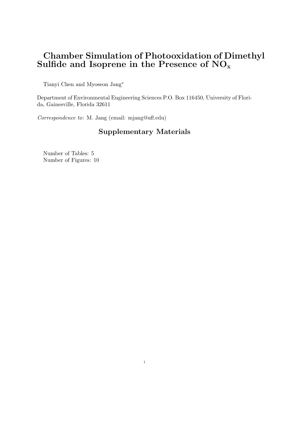 Chamber Simulation of Photooxidation of Dimethyl Sulfide