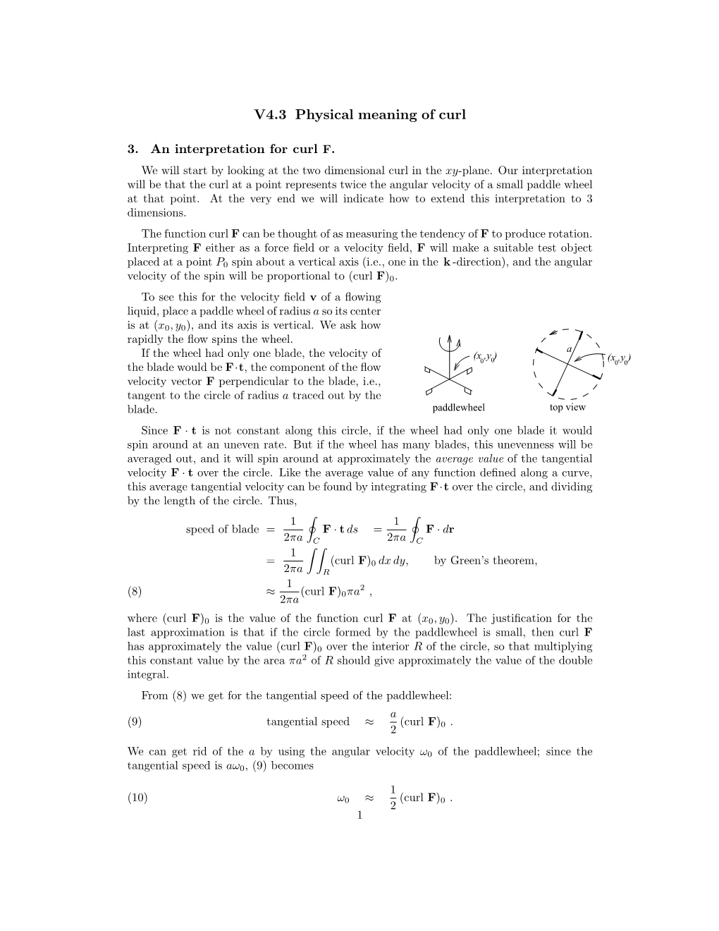 3. an Interpretation for Curl F. We Will Start by Looking at the Two Dimensional Curl in the Xy-Plane